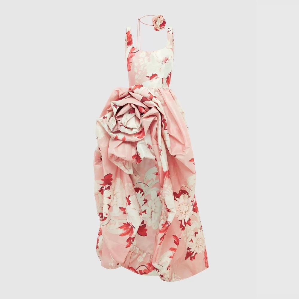 Leo Lin Illiana Peony Print Hand-Made Rose Floral High Low Gown AU6/US2 NWT